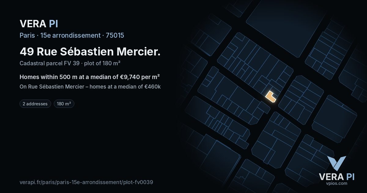 49 Rue Sébastien Mercier, 15e arrondissement at night – the plot lit, the parcels around coloured by the prices near them