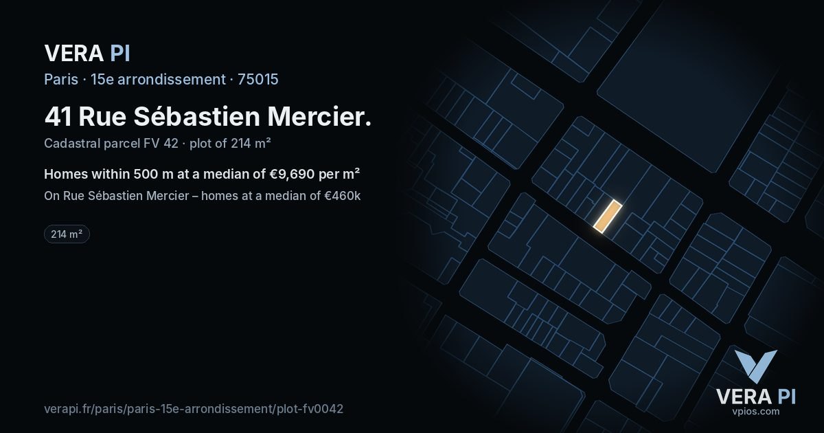 41 Rue Sébastien Mercier, 15e arrondissement at night – the plot lit, the parcels around coloured by the prices near them