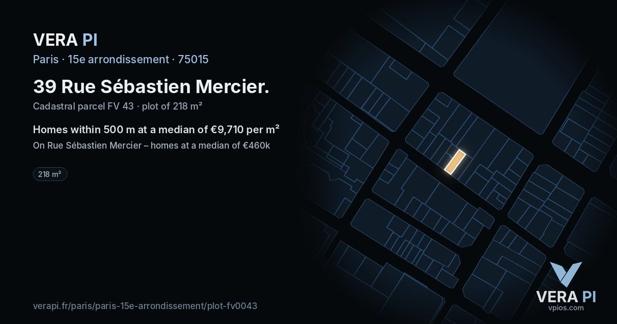 39 Rue Sébastien Mercier, 15e arrondissement at night – the plot lit, the parcels around coloured by the prices near them