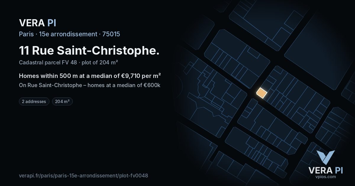 11 Rue Saint-Christophe, 15e arrondissement at night – the plot lit, the parcels around coloured by the prices near them