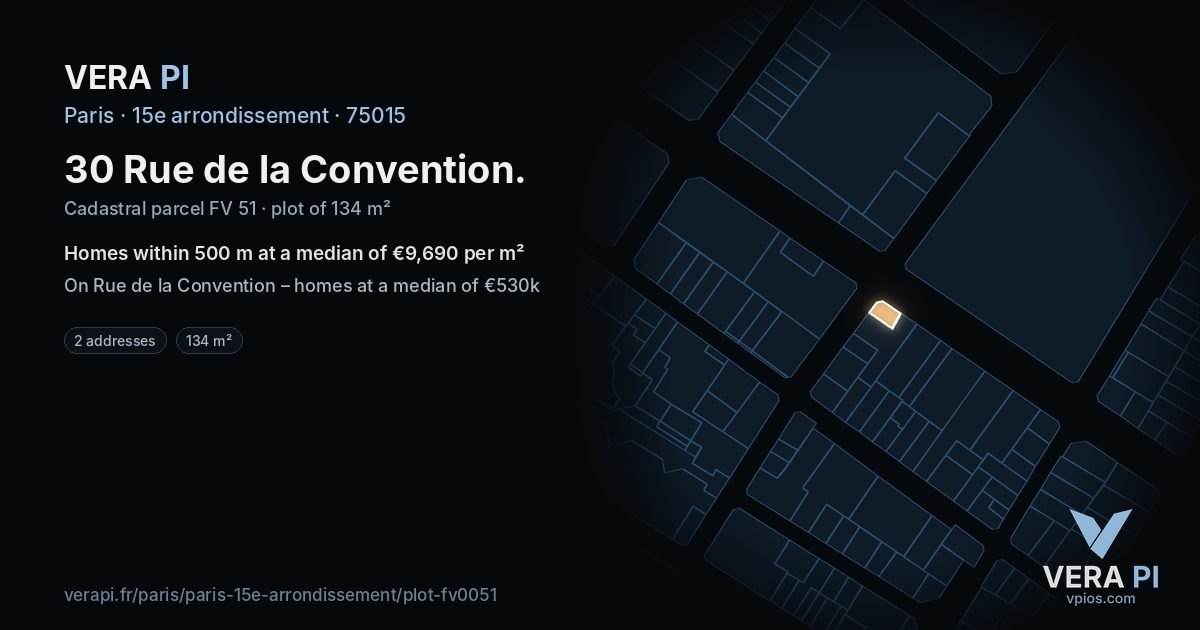 30 Rue de la Convention, 15e arrondissement at night – the plot lit, the parcels around coloured by the prices near them