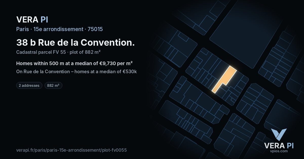 38 b Rue de la Convention, 15e arrondissement at night – the plot lit, the parcels around coloured by the prices near them
