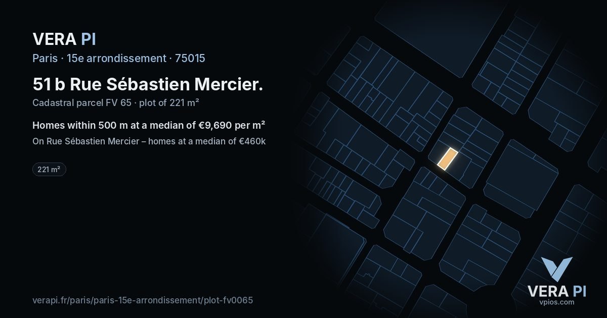51 b Rue Sébastien Mercier, 15e arrondissement at night – the plot lit, the parcels around coloured by the prices near them