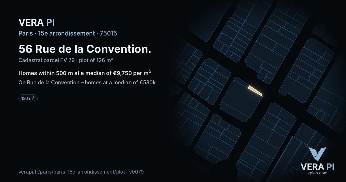 56 Rue de la Convention, 15e arrondissement at night – the plot lit, the parcels around coloured by the prices near them