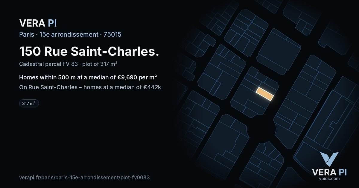 150 Rue Saint-Charles, 15e arrondissement at night – the plot lit, the parcels around coloured by the prices near them