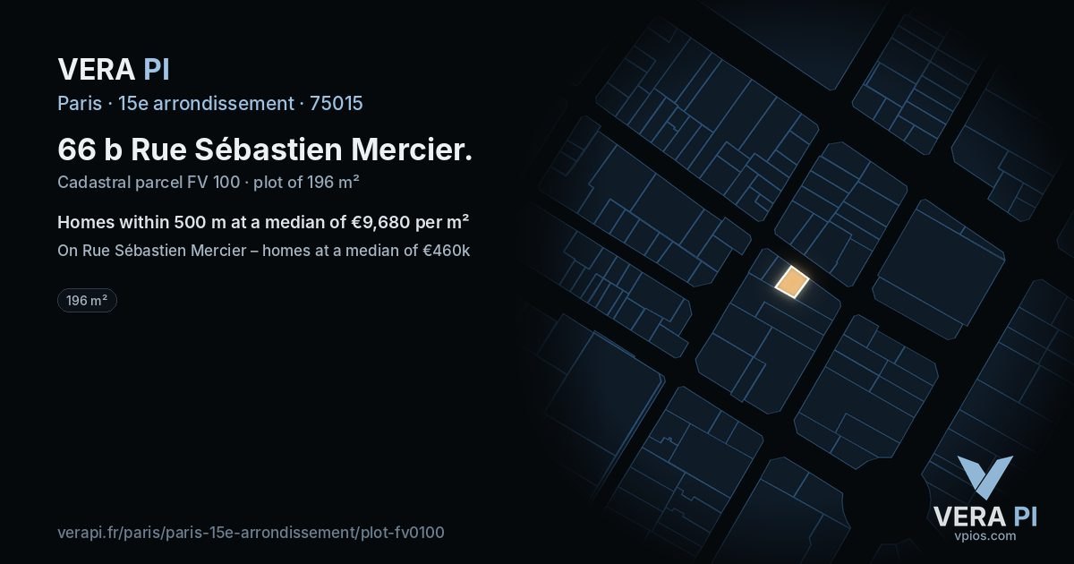 66 b Rue Sébastien Mercier, 15e arrondissement at night – the plot lit, the parcels around coloured by the prices near them