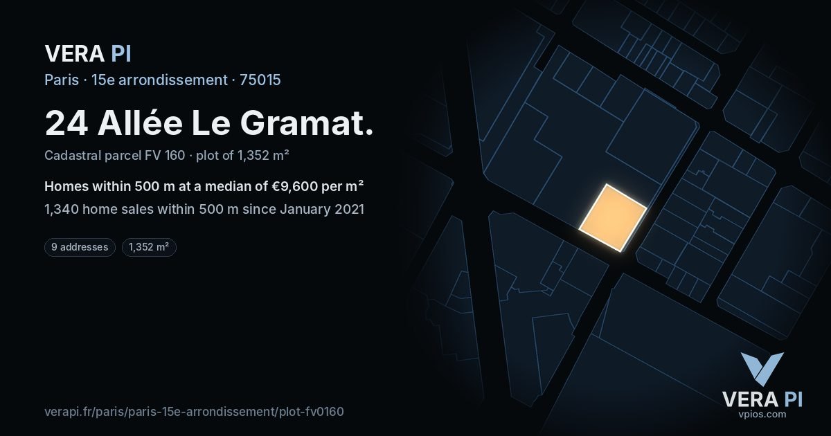 24 Allée Le Gramat, 15e arrondissement at night – the plot lit, the parcels around coloured by the prices near them