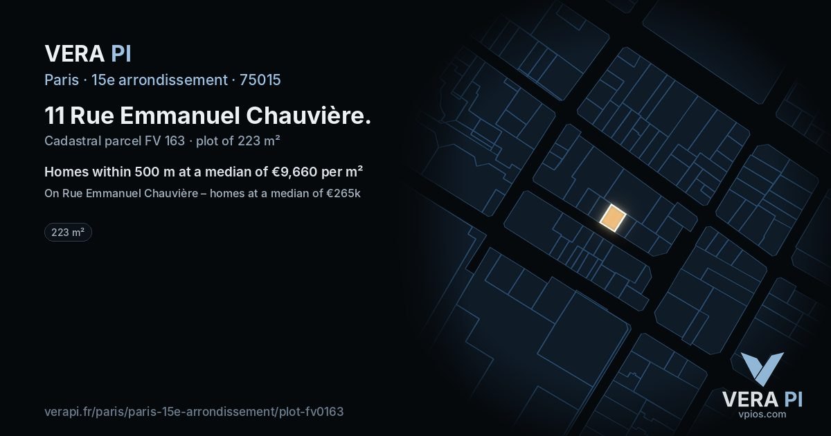 11 Rue Emmanuel Chauvière, 15e arrondissement at night – the plot lit, the parcels around coloured by the prices near them