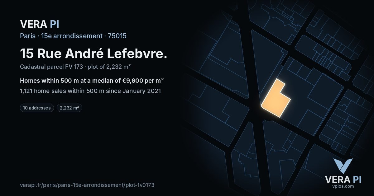 15 Rue André Lefebvre, 15e arrondissement at night – the plot lit, the parcels around coloured by the prices near them