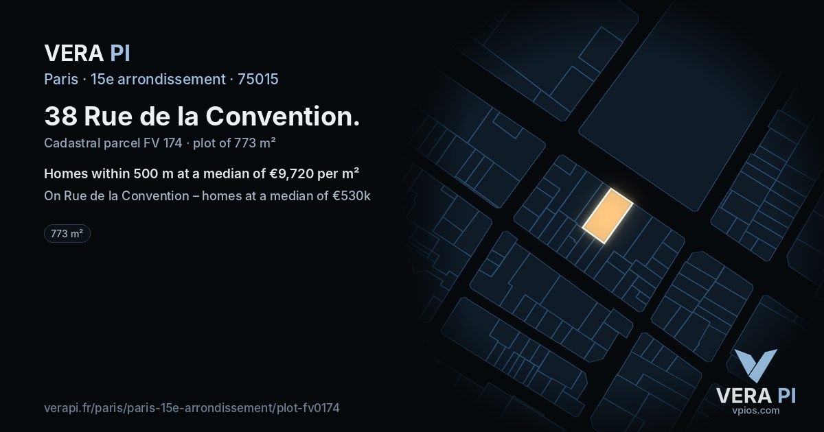 38 Rue de la Convention, 15e arrondissement at night – the plot lit, the parcels around coloured by the prices near them