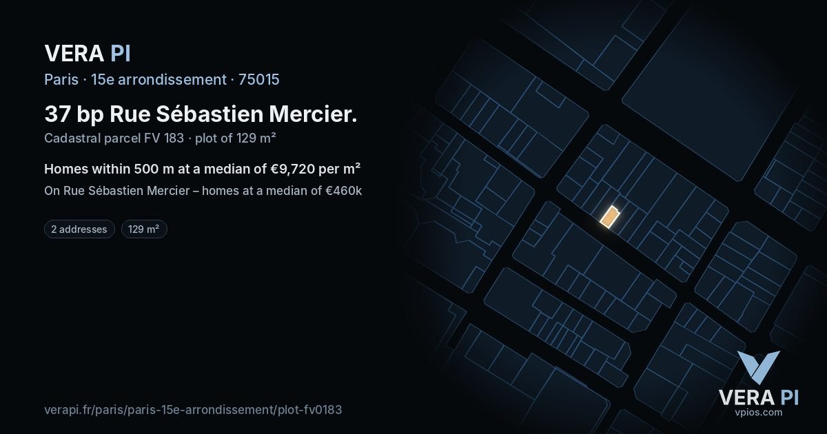 37 bp Rue Sébastien Mercier, 15e arrondissement at night – the plot lit, the parcels around coloured by the prices near them