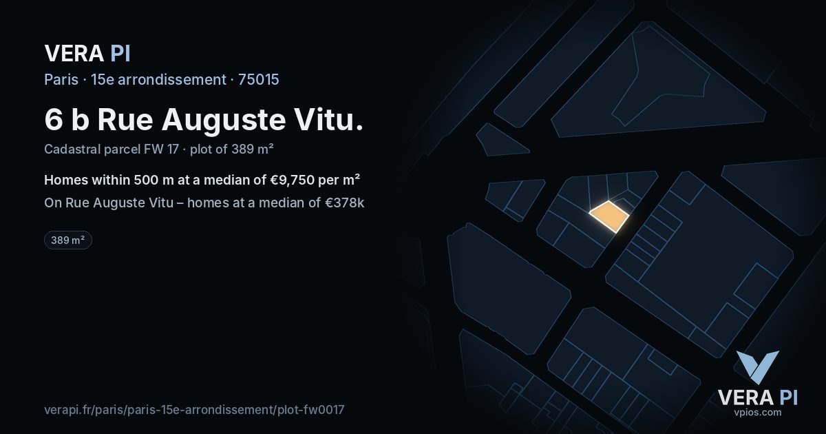 6 b Rue Auguste Vitu, 15e arrondissement at night – the plot lit, the parcels around coloured by the prices near them
