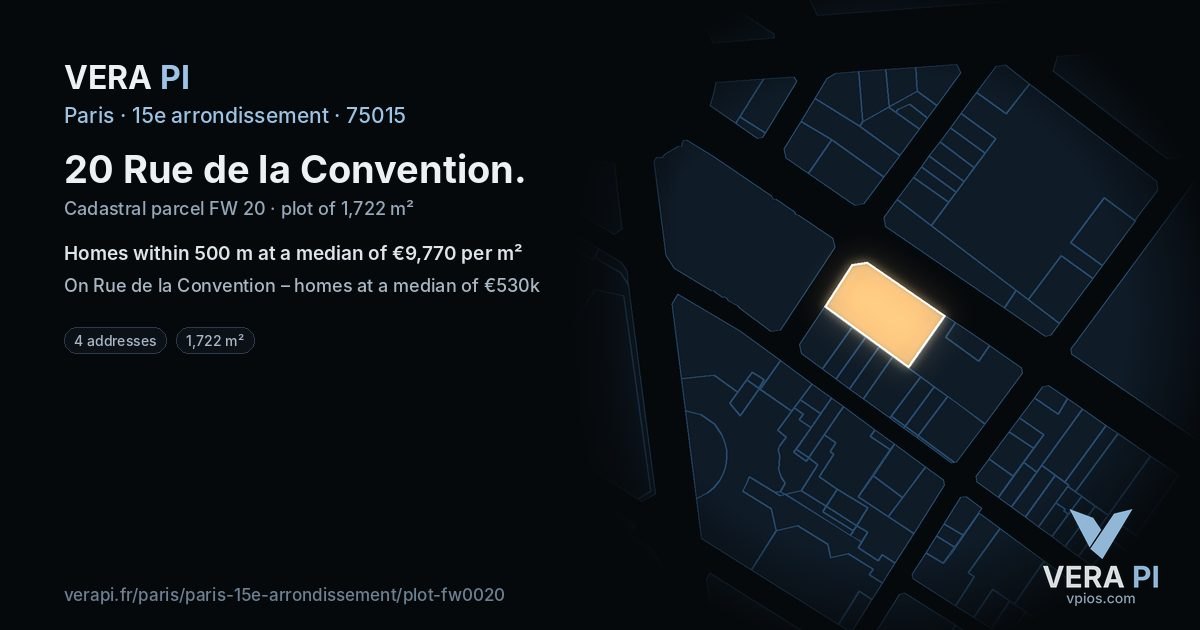 20 Rue de la Convention, 15e arrondissement at night – the plot lit, the parcels around coloured by the prices near them