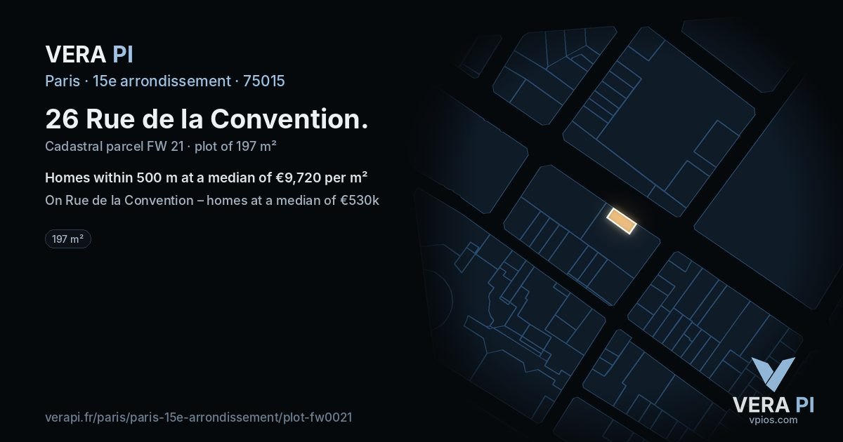 26 Rue de la Convention, 15e arrondissement at night – the plot lit, the parcels around coloured by the prices near them