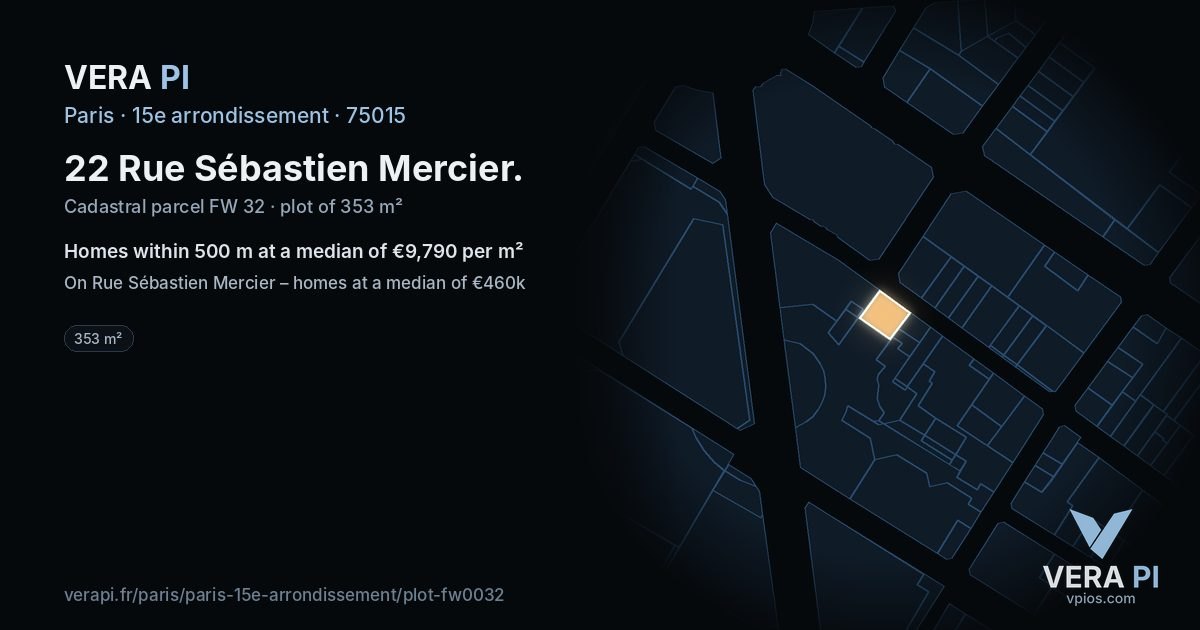 22 Rue Sébastien Mercier, 15e arrondissement at night – the plot lit, the parcels around coloured by the prices near them