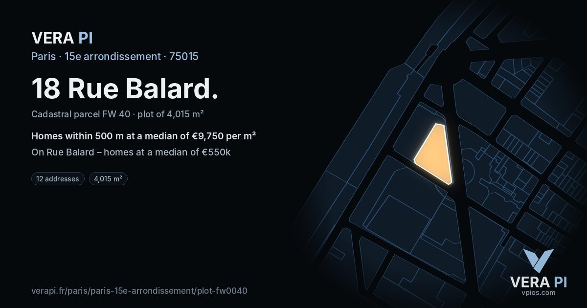 18 Rue Balard, 15e arrondissement at night – the plot lit, the parcels around coloured by the prices near them