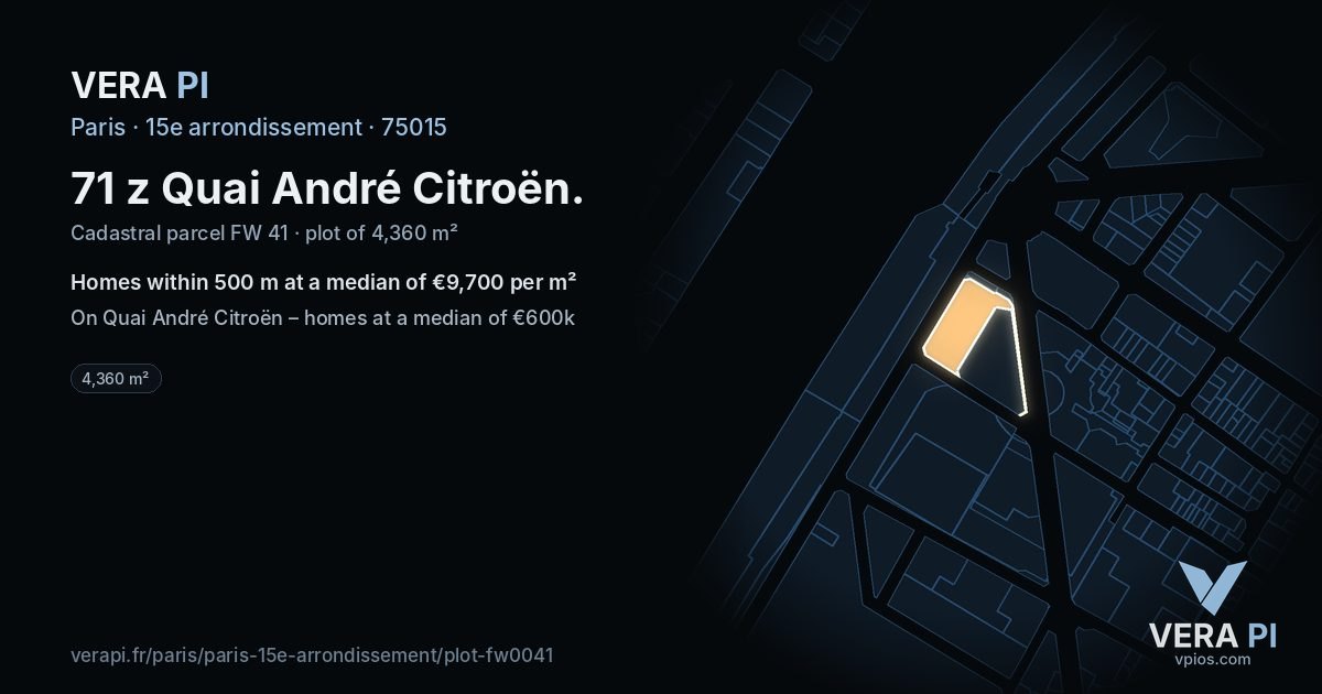 71 z Quai André Citroën, 15e arrondissement at night – the plot lit, the parcels around coloured by the prices near them