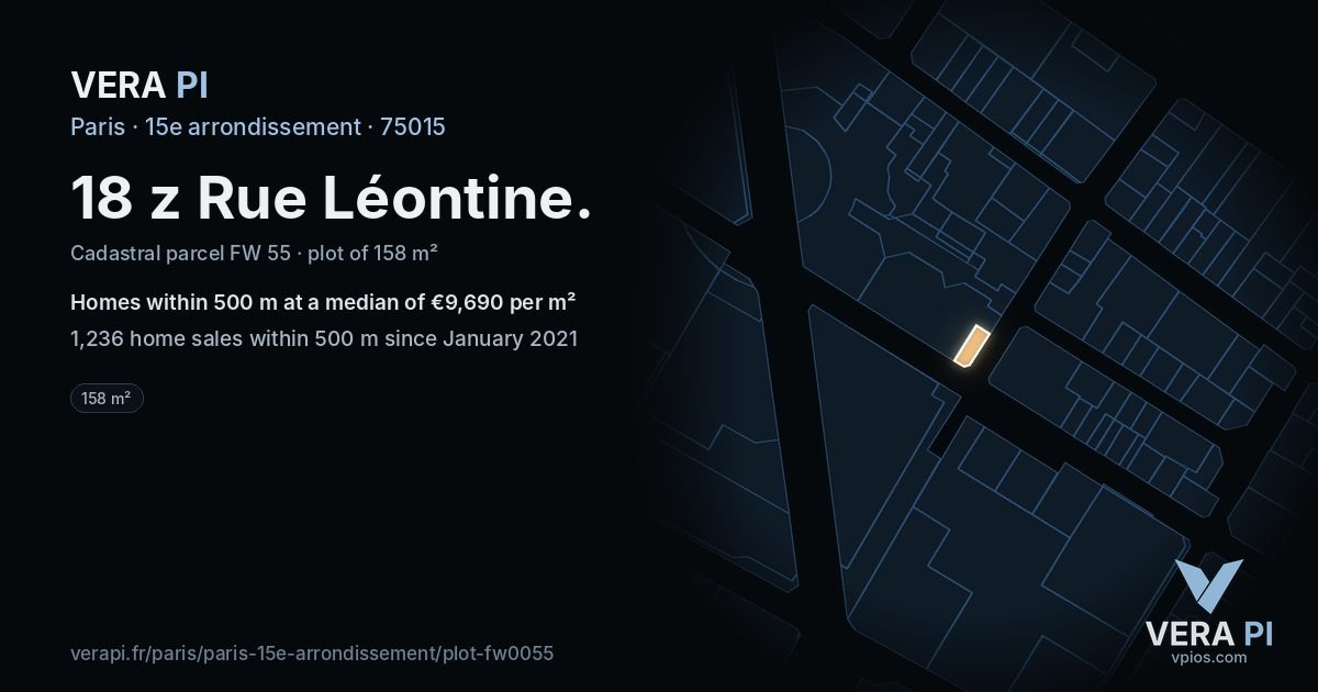 18 z Rue Léontine, 15e arrondissement at night – the plot lit, the parcels around coloured by the prices near them