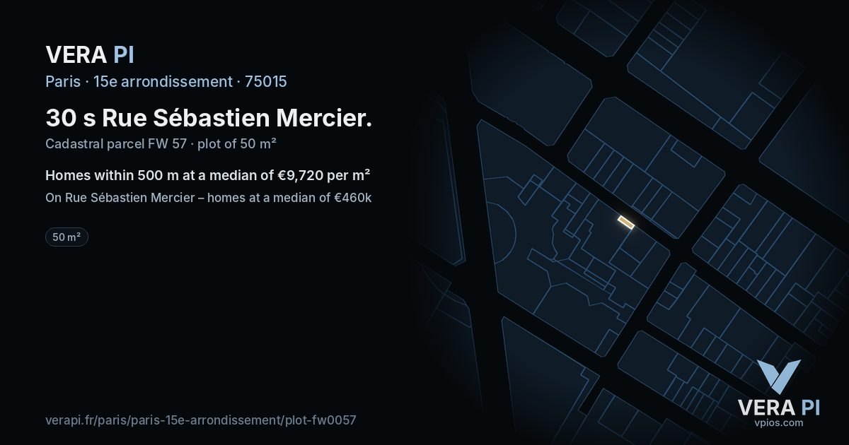 30 s Rue Sébastien Mercier, 15e arrondissement at night – the plot lit, the parcels around coloured by the prices near them