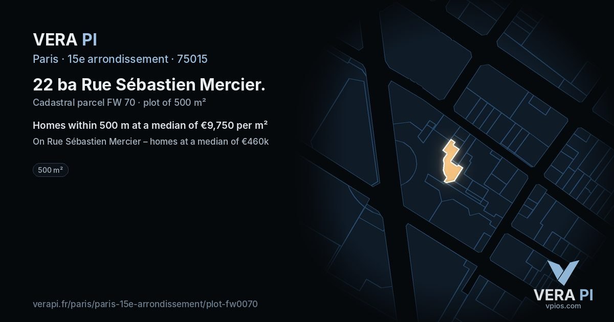 22 ba Rue Sébastien Mercier, 15e arrondissement at night – the plot lit, the parcels around coloured by the prices near them