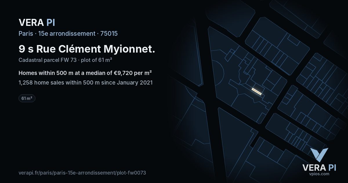9 s Rue Clément Myionnet, 15e arrondissement at night – the plot lit, the parcels around coloured by the prices near them