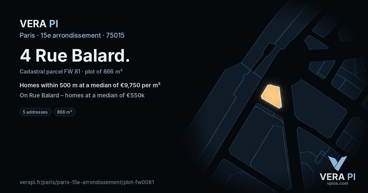 4 Rue Balard, 15e arrondissement at night – the plot lit, the parcels around coloured by the prices near them