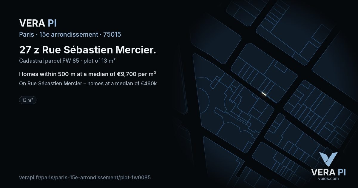 27 z Rue Sébastien Mercier, 15e arrondissement at night – the plot lit, the parcels around coloured by the prices near them