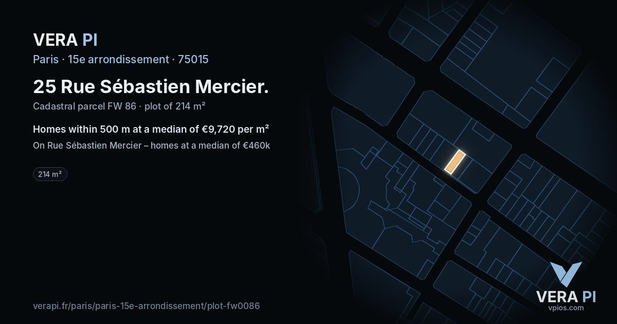25 Rue Sébastien Mercier, 15e arrondissement at night – the plot lit, the parcels around coloured by the prices near them