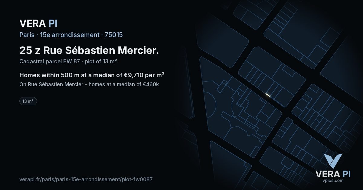 25 z Rue Sébastien Mercier, 15e arrondissement at night – the plot lit, the parcels around coloured by the prices near them