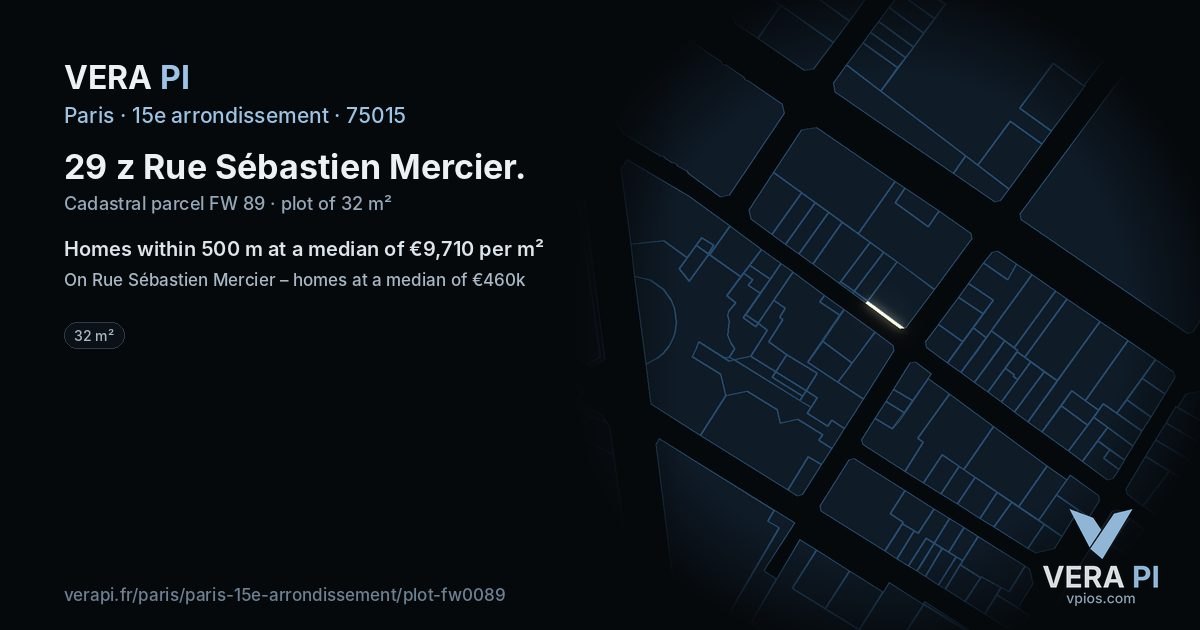 29 z Rue Sébastien Mercier, 15e arrondissement at night – the plot lit, the parcels around coloured by the prices near them