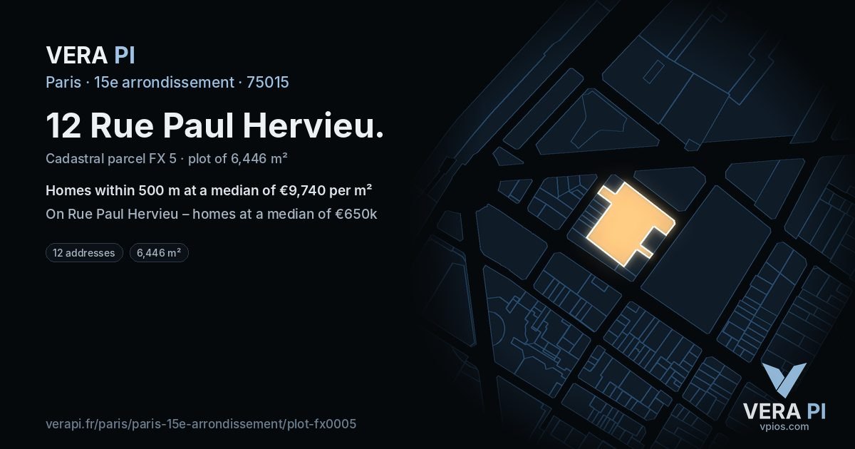 12 Rue Paul Hervieu, 15e arrondissement at night – the plot lit, the parcels around coloured by the prices near them