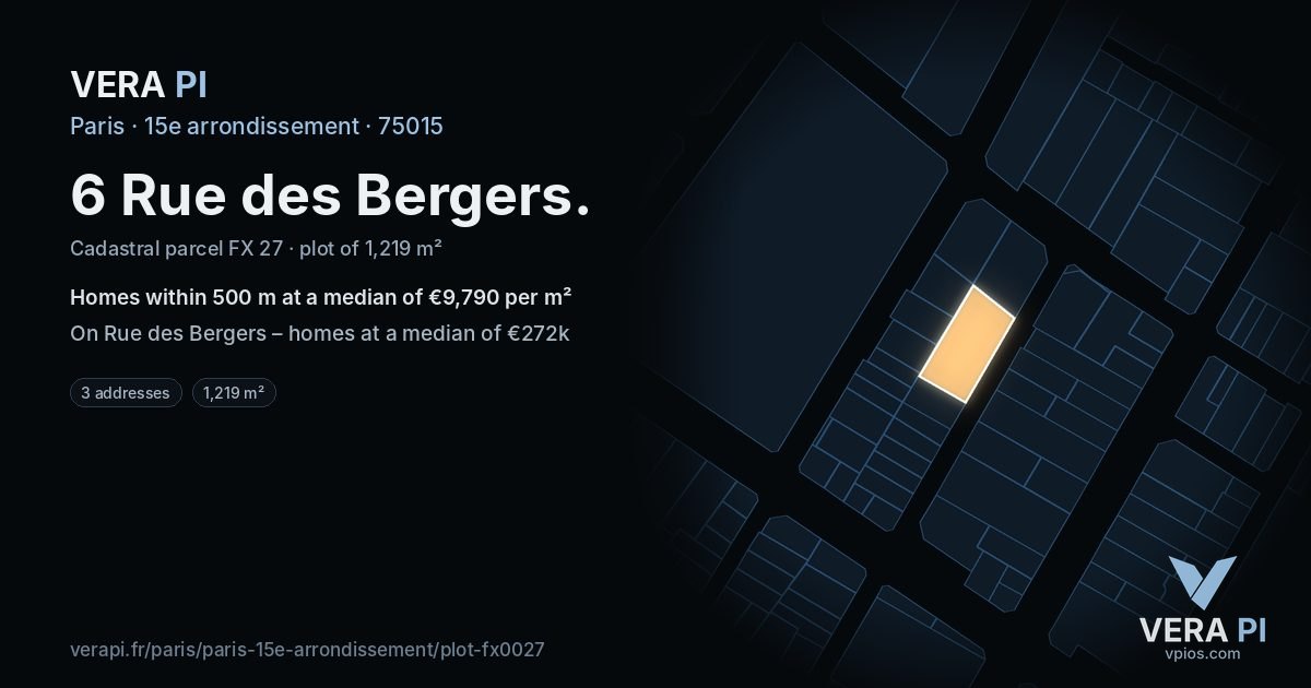 6 Rue des Bergers, 15e arrondissement at night – the plot lit, the parcels around coloured by the prices near them