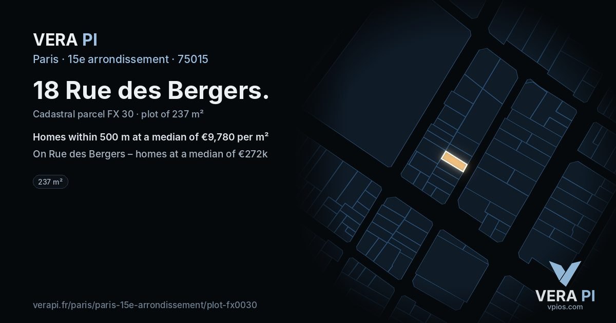 18 Rue des Bergers, 15e arrondissement at night – the plot lit, the parcels around coloured by the prices near them