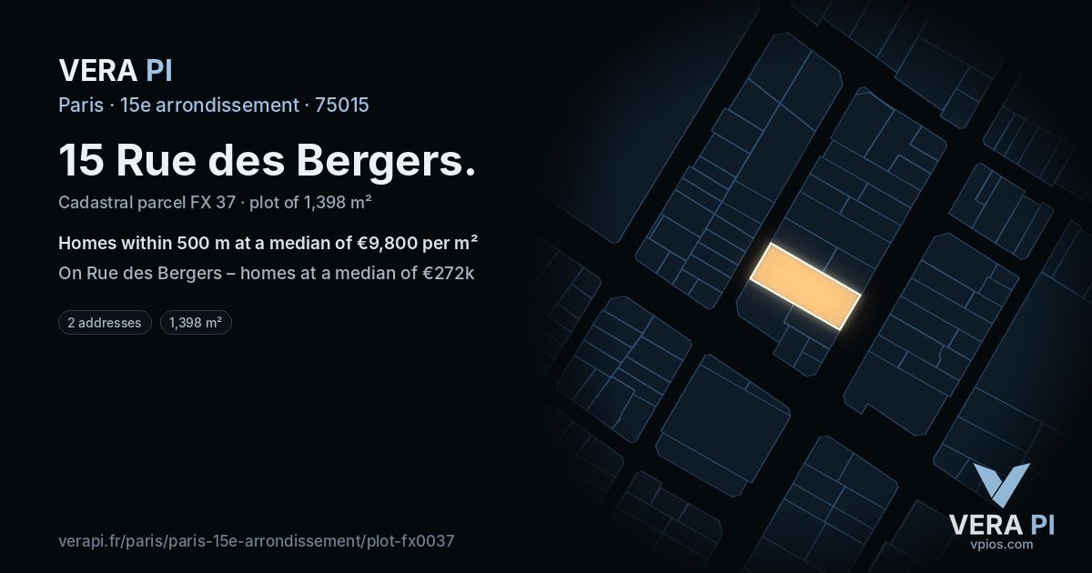 15 Rue des Bergers, 15e arrondissement at night – the plot lit, the parcels around coloured by the prices near them