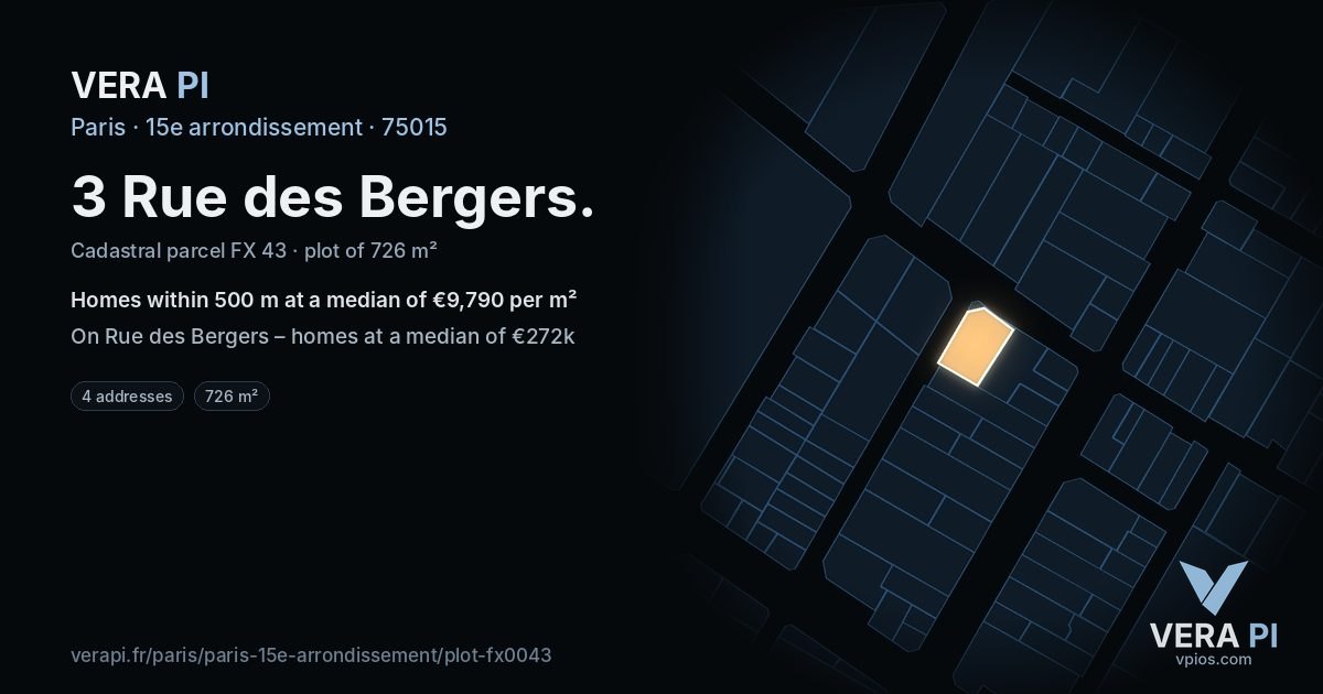3 Rue des Bergers, 15e arrondissement at night – the plot lit, the parcels around coloured by the prices near them