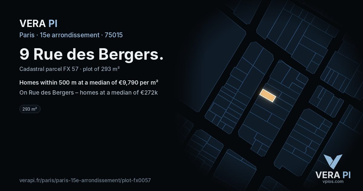 9 Rue des Bergers, 15e arrondissement at night – the plot lit, the parcels around coloured by the prices near them
