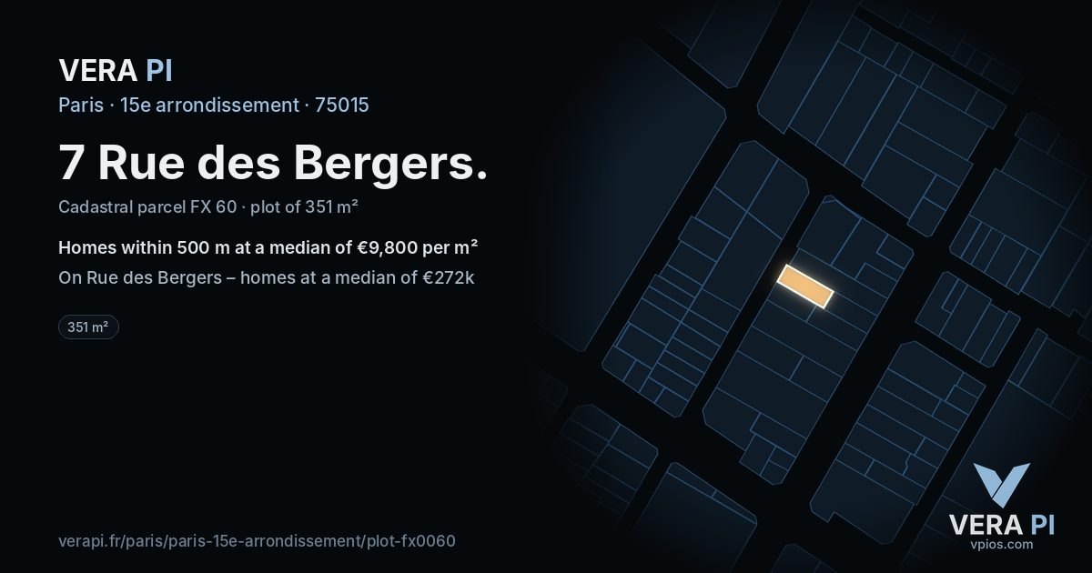 7 Rue des Bergers, 15e arrondissement at night – the plot lit, the parcels around coloured by the prices near them