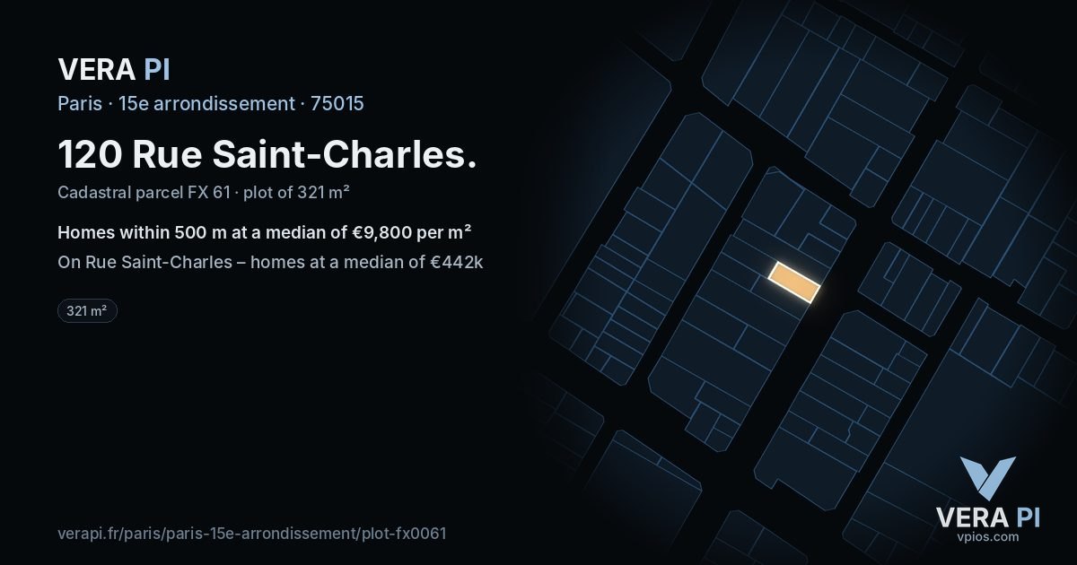 120 Rue Saint-Charles, 15e arrondissement at night – the plot lit, the parcels around coloured by the prices near them