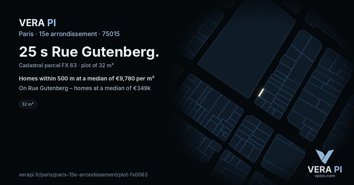 25 s Rue Gutenberg, 15e arrondissement at night – the plot lit, the parcels around coloured by the prices near them