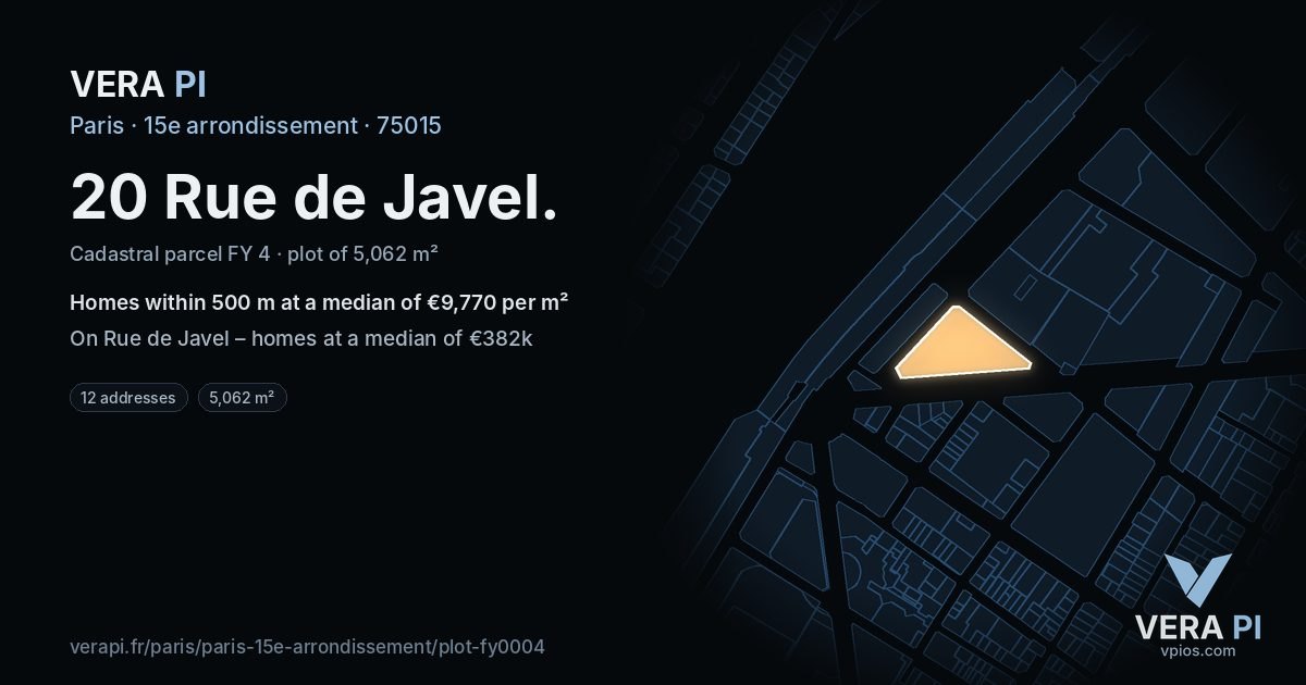20 Rue de Javel, 15e arrondissement at night – the plot lit, the parcels around coloured by the prices near them