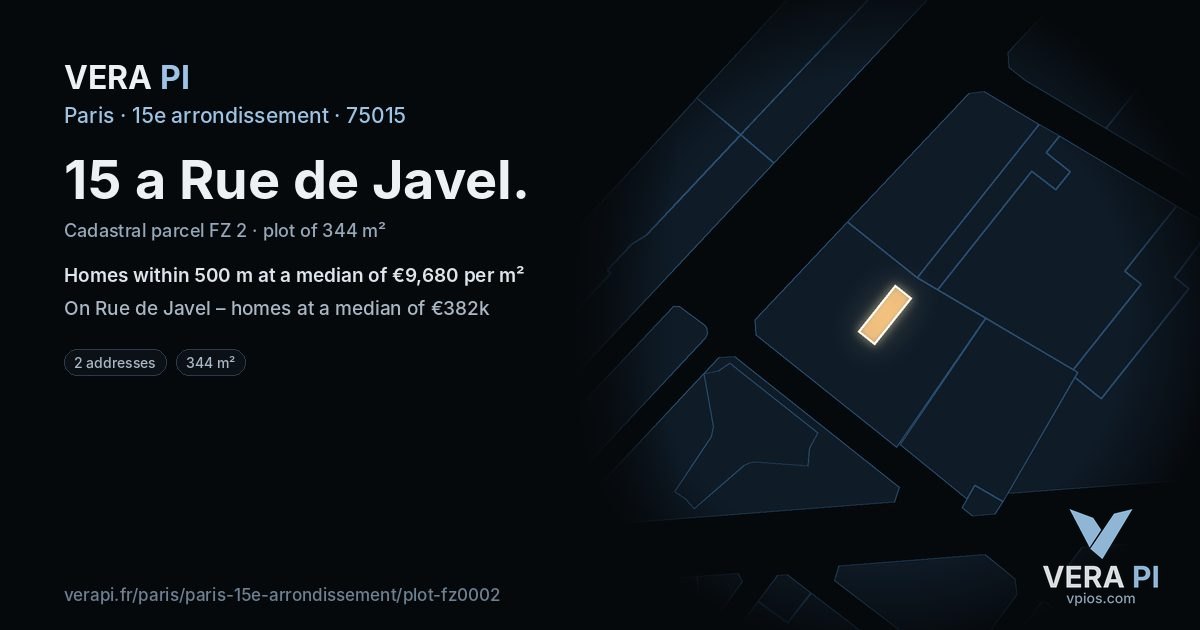 15 a Rue de Javel, 15e arrondissement at night – the plot lit, the parcels around coloured by the prices near them
