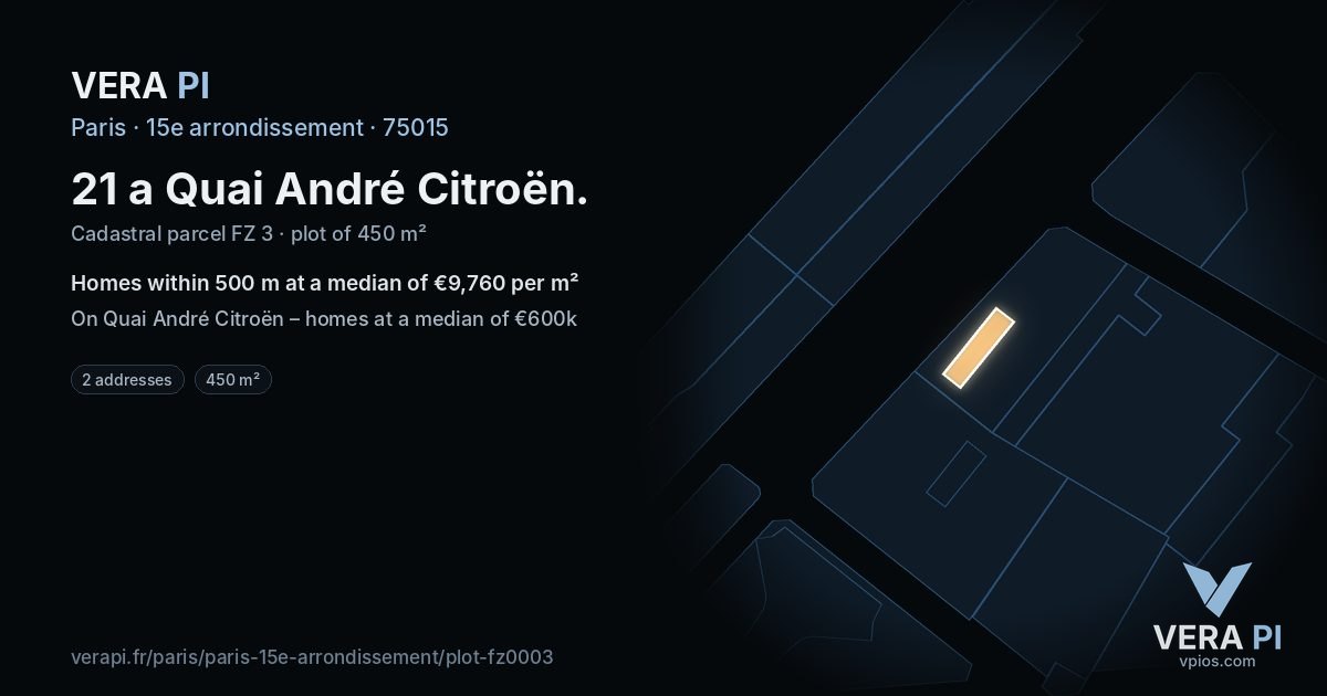 21 a Quai André Citroën, 15e arrondissement at night – the plot lit, the parcels around coloured by the prices near them