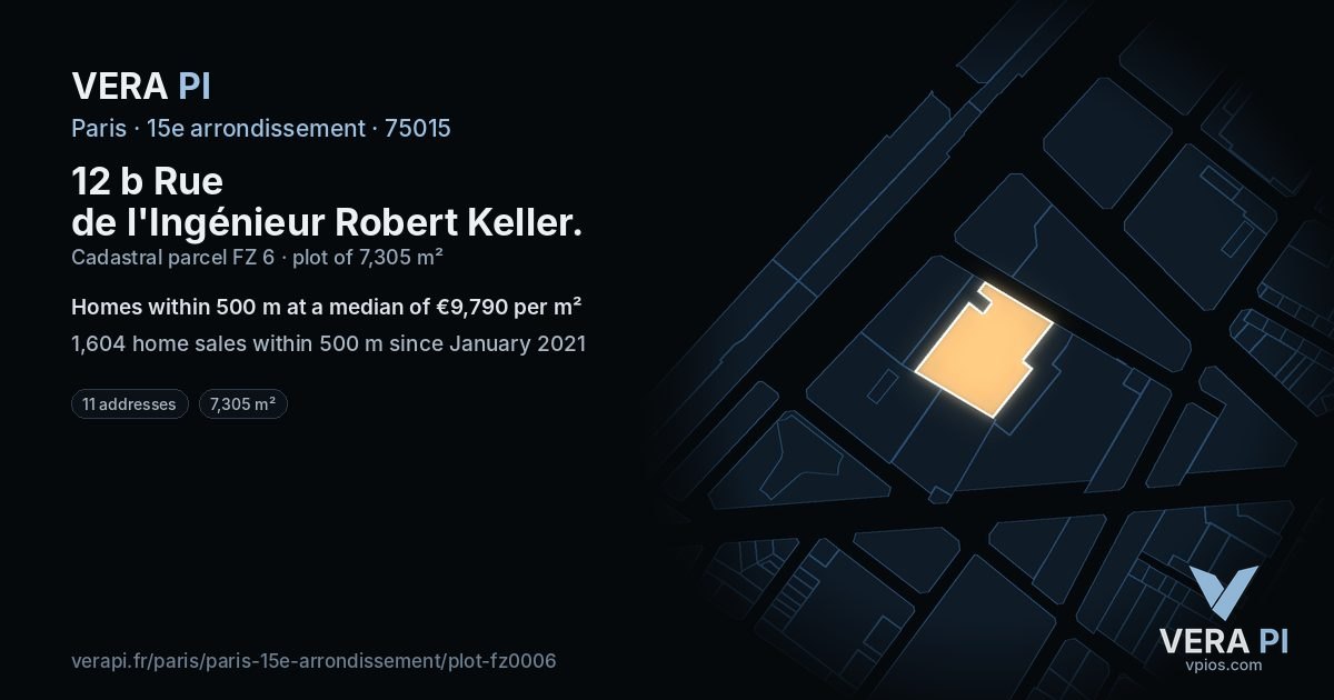 12 b Rue de l'Ingénieur Robert Keller, 15e arrondissement at night – the plot lit, the parcels around coloured by the prices near them