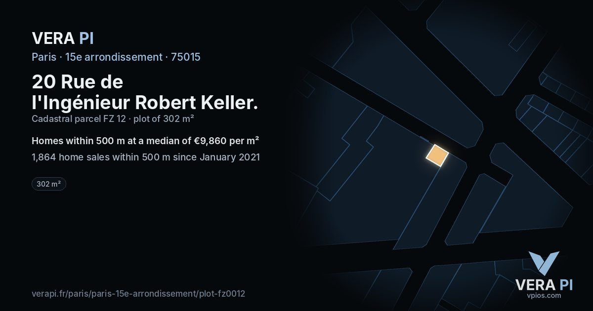 20 Rue de l'Ingénieur Robert Keller, 15e arrondissement at night – the plot lit, the parcels around coloured by the prices near them