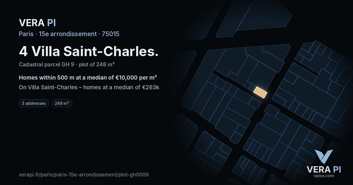 4 Villa Saint-Charles, 15e arrondissement at night – the plot lit, the parcels around coloured by the prices near them
