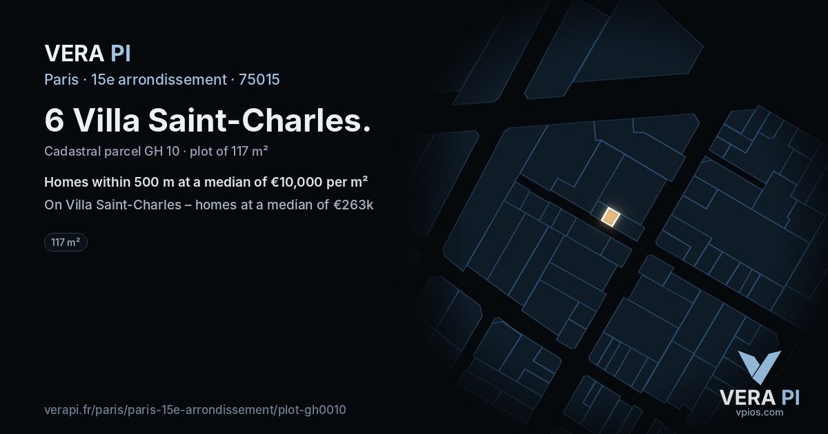 6 Villa Saint-Charles, 15e arrondissement at night – the plot lit, the parcels around coloured by the prices near them