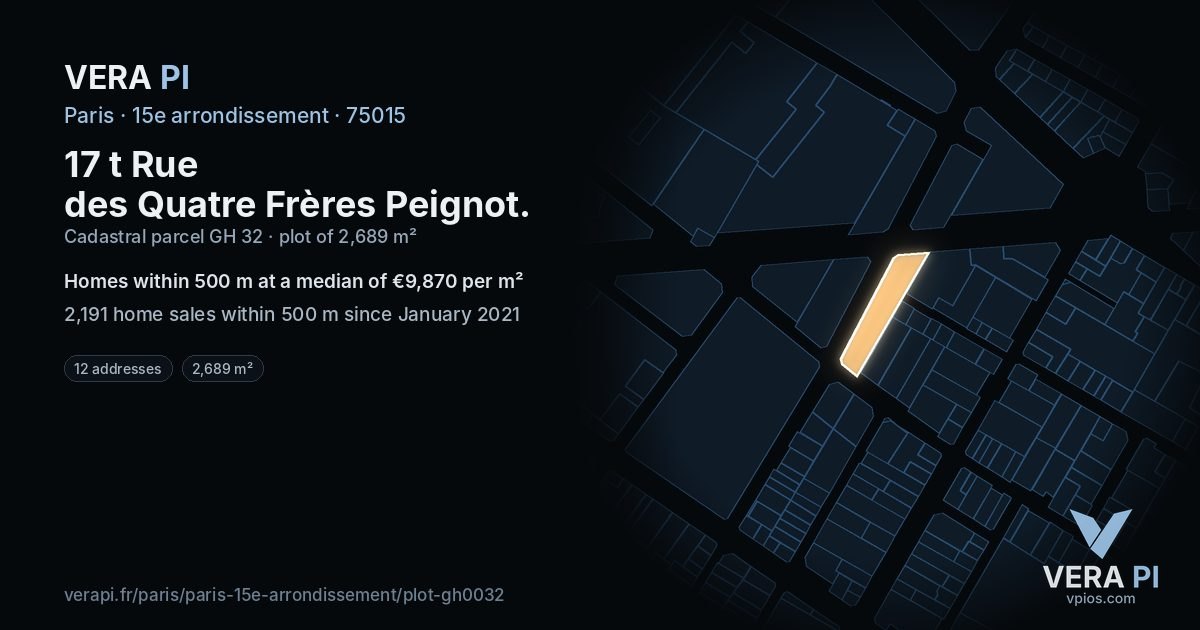 17 t Rue des Quatre Frères Peignot, 15e arrondissement at night – the plot lit, the parcels around coloured by the prices near them