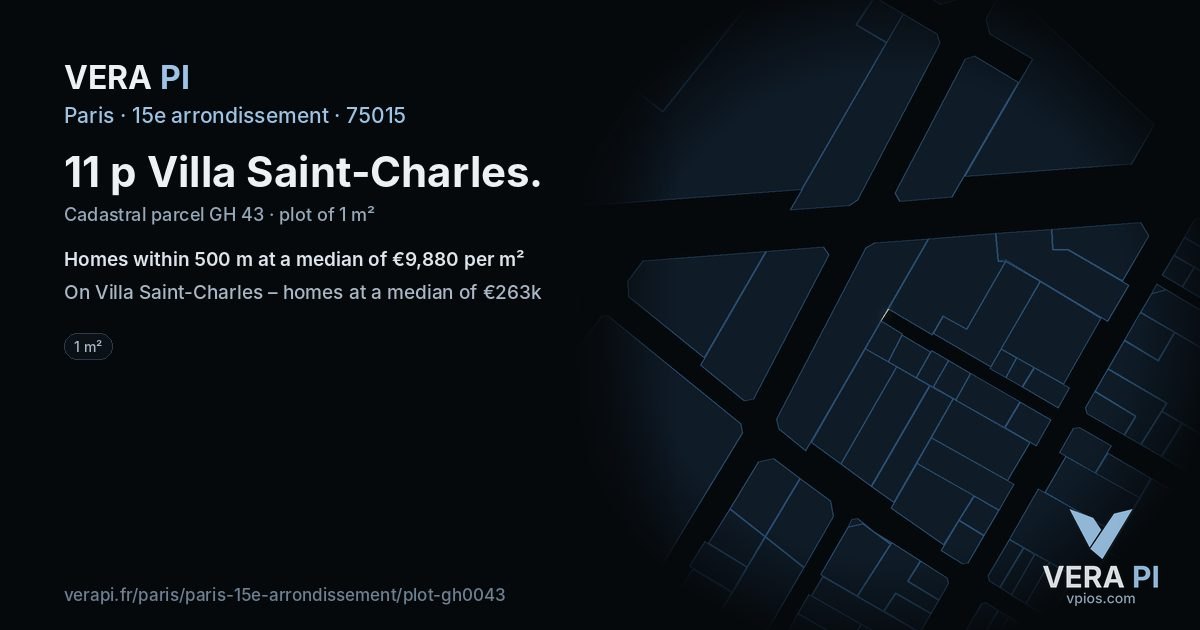 11 p Villa Saint-Charles, 15e arrondissement at night – the plot lit, the parcels around coloured by the prices near them