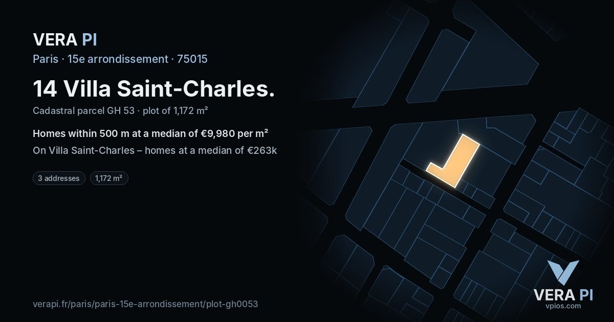 14 Villa Saint-Charles, 15e arrondissement at night – the plot lit, the parcels around coloured by the prices near them