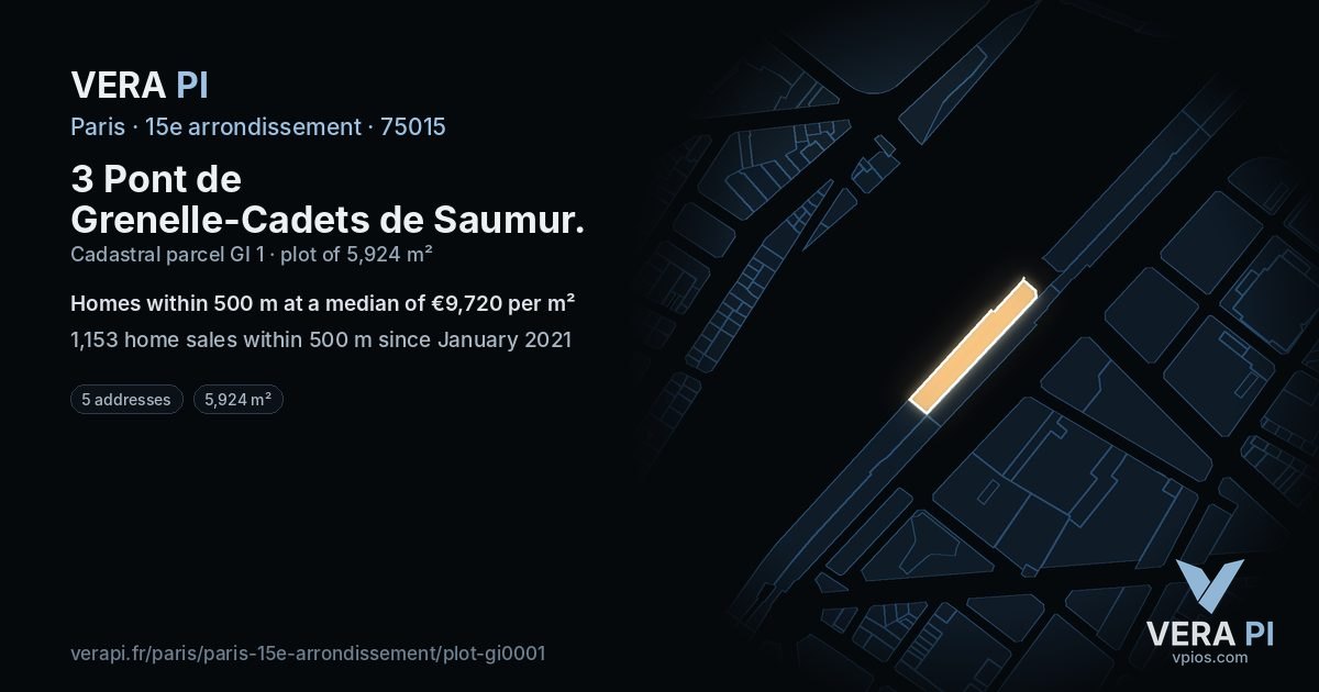 3 Pont de Grenelle-Cadets de Saumur, 15e arrondissement at night – the plot lit, the parcels around coloured by the prices near them